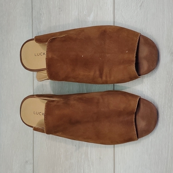 Lucky Brand "Like New" Noomrie Slide Suede Heeled  Sandals shoes sz 7M - Picture 4 of 13